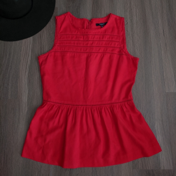 Madewell Red Silk Verdana Peplum Blouse XS - Picture 2 of 10